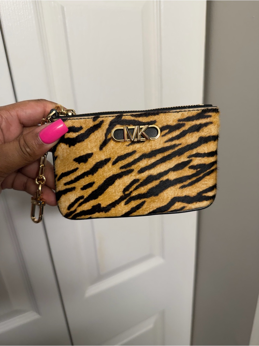 Michael Kors Tiger-Print Zip Wristlet in Tan and Black